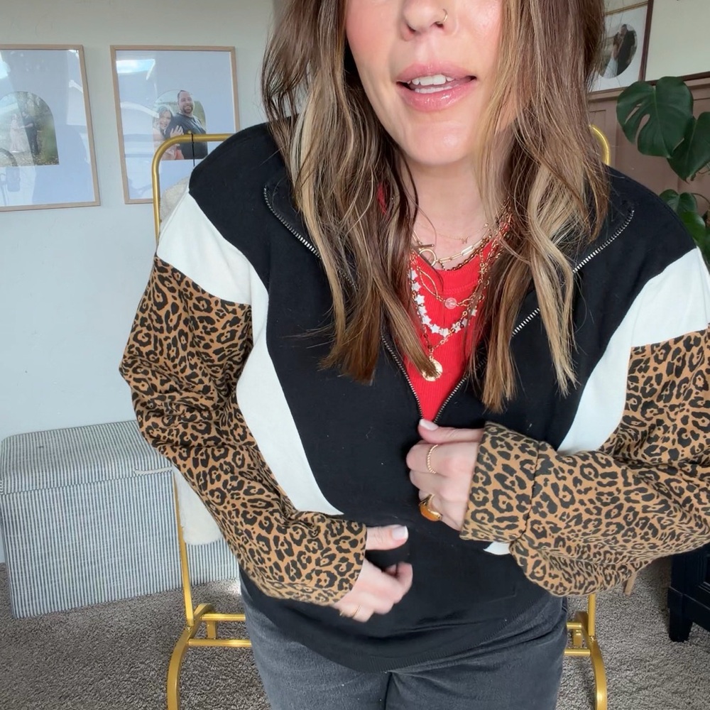 American Eagle AE Leopard QUARTER ZIP Women's Jacket